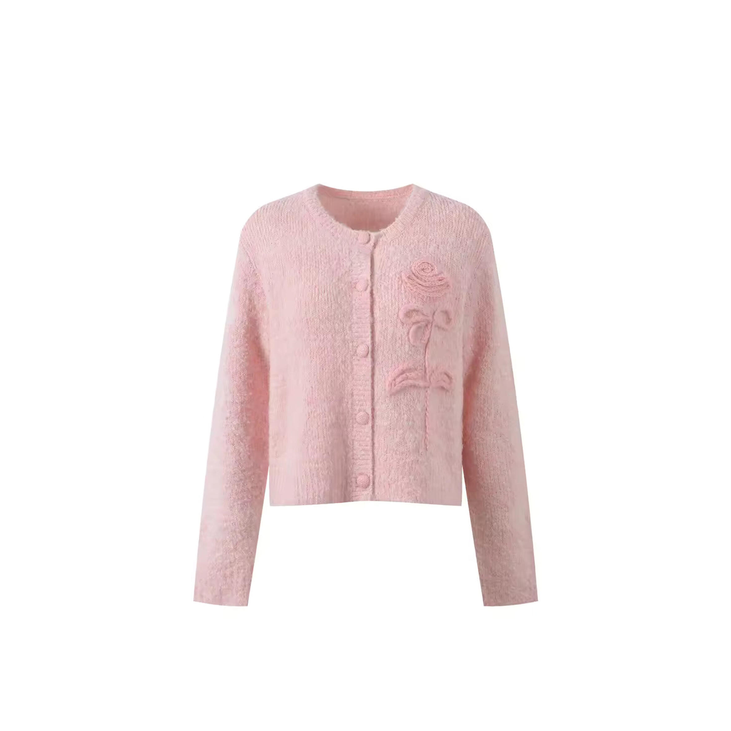 Ce1i*e solid rose accent o-neck long sleeve knit cardigan